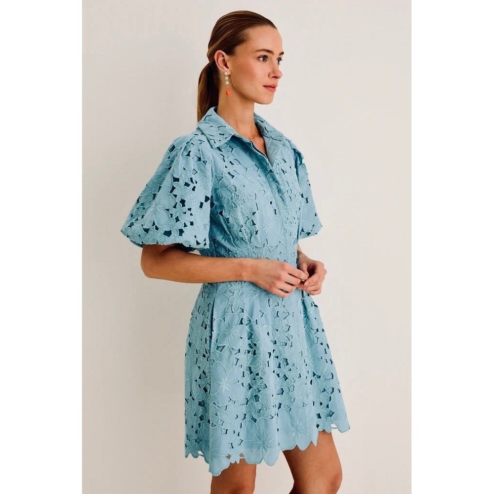 NWT!! TUCKERNUCK Cameo Blue Eyelet Mini Delaney Dress Embroidered Floral X-Small - Picture 6 of 16